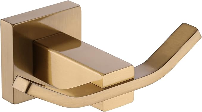 WOWOW Towel Hooks for Bathrooms Gold, SUS304 Stainless Steel Coat Hook, Bathroom Robe Towel Holder, Heavy Duty Robe Hooks, Bathroom Double Towel Hooks for Coats, sponges, Wall Mount
