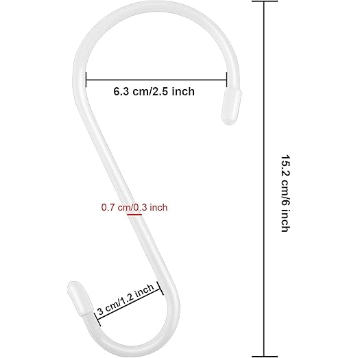 Nisoger 12 Pack 6 Inch White S Hooks, Large Vinyl Coated S Hooks with Rubber Stopper Non-Slip Heavy Duty, Steel Metal Coated Closet S Hooks for Hanging Jeans, Plants, Jewelry, Pots, Pans, Cups, Towels