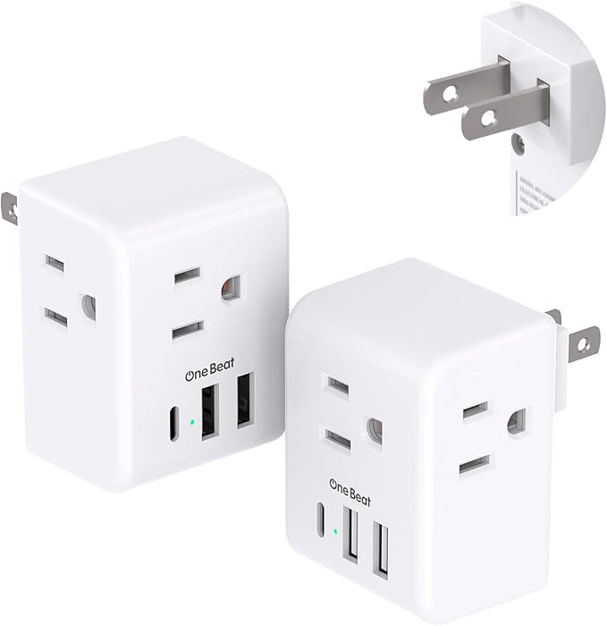 2 Pack US to Japan Plug Adapter, 2 Prong to 3 Prong Outlet Adapter with 3 AC Outlets 3 USB Ports(1 USB C), Type A Travel Power Converter Plug Adapter for USA to Japanese Canada Mexico Philippines Peru