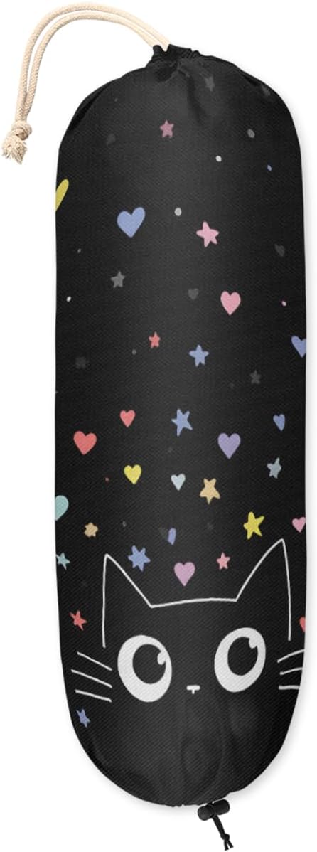 Pardick Plastic Bag Holder, Cute Black Cat Grocery Bag Holder for Shopping Bags, Wall Mount Plastic Bag Storage Organizer Dispenser, Storage Holder for Home Kitchen Camper,A-11