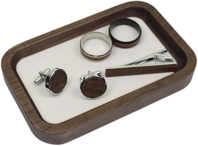 Walnut Solid Wood Square Jewelry Display Tray for Elegant Presentation of Your Finest Pieces, Perfect for Personal Use Men Gift White
