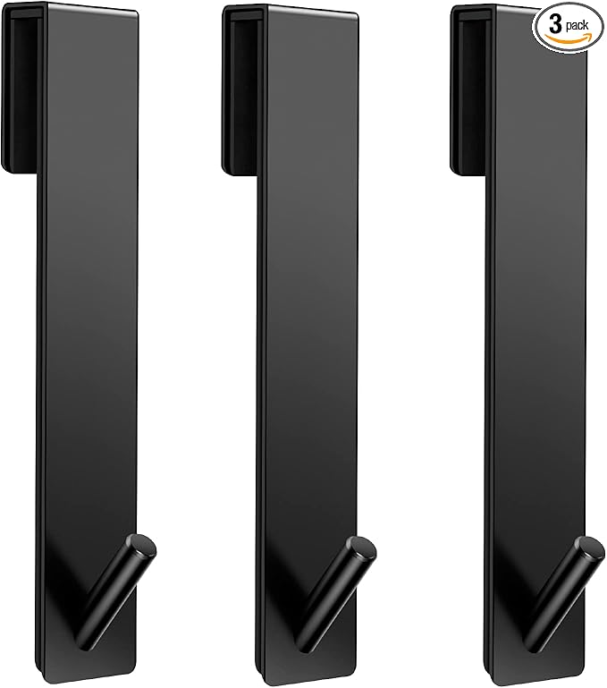 Kontoyo Shower Door Hooks(7.5 Inch),Extended Over Door Hooks for Bathroom Frameless Glass Shower Door,Stainless Steel Towel Hooks,Heavy Duty Rack Hooks for Robe,Towel-3 Pack-Black