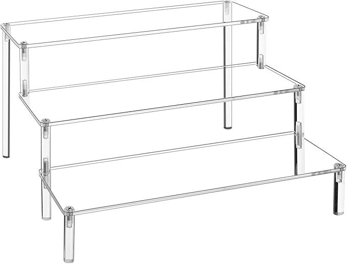 WEERSHUN 3 Tier Acrylic Display Stand Risers, Clear Tabletop Display Shelf for Perfume, Figures & Collectibles, Thick Acrylic Organizer for Cupcake, Cosmetics & Home Decoration