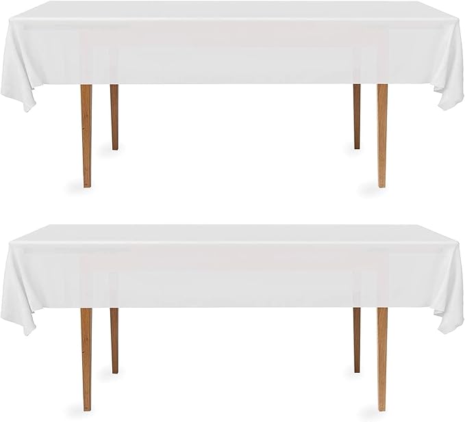 DecorRack 2 Rectangular Tablecloths BPA-Free Plastic, 54 x 108 inch, Dining Table Cloth, Rectangle Table Cover for Parties, Picnic, Camping and Outdoor, Disposable or Reusable, White (2 Pack)