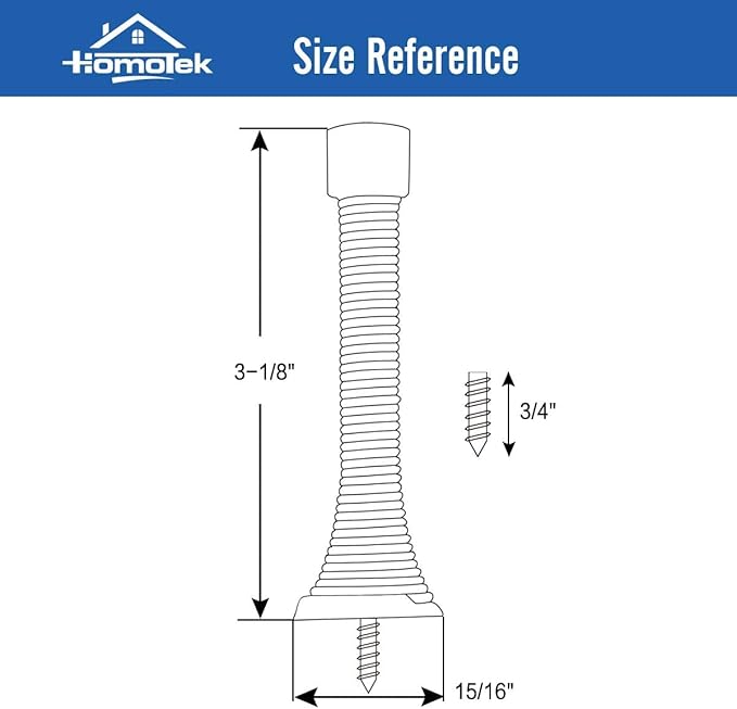 HOMOTEK 1 Pack Spring Door Stops,3-1/8” Heavy Duty Door Stop - Flexible Spring Door Stopper with Low Mounted White Rubber Bumper Tips, White
