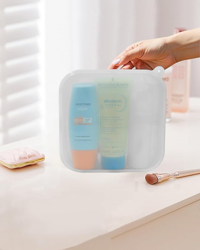 Small Clear Silicone Pouch, Mini Makeup Travel Bag Cute Make up Pouch for Purse Portable Cosmetic Case Clear Toiletry Bag for Women Coin Purse Compact Car Bag for Essentials (White)