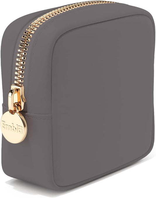 Embla Makeup Bag Travel Cosmetics Pouch and Toiletry Bag, Nylon Zipper Pouch Purse, Cute Make Up Organizer Storage Tote for Women Girls, Waterproof Travel Skincare Case, Small Makeup Bags, Grey