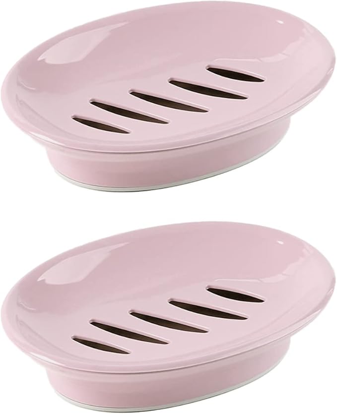 WYOK 2-Pack Soap Dish with Drain Plastic Sponge Holder Easy Cleaning Soap Saver Tray Caddy Keep Dry Stop Mushy for Shower Bathroom Kitchen(Pink)