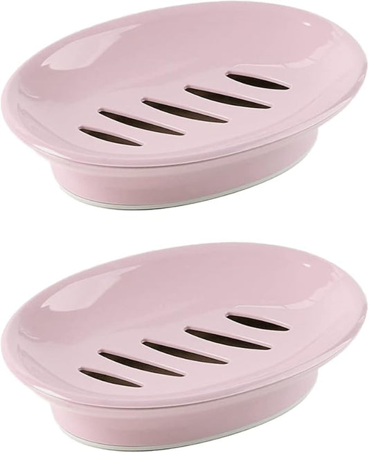 WYOK 2-Pack Soap Dish with Drain Plastic Sponge Holder Easy Cleaning Soap Saver Tray Caddy Keep Dry Stop Mushy for Shower Bathroom Kitchen(Pink)