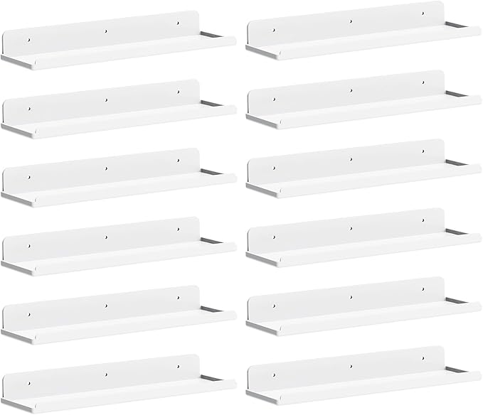 Lifewit Floating Shelves for Bathroom, 15" Clear Wall Organizer for Makeup, Perfume, Figures, Photo, Decor Shelf for Nursery, Living Room, Bedroom, Kitchen, Over Toilet Storage Rack, White, 12 Pack