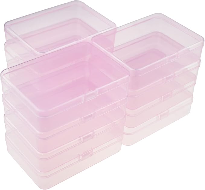 LJY 12 Pieces Rectangular Empty Mini Plastic Organizer Storage Box Containers with Hinged Lids (4.5 x 3.3 x 1.1 inch, Pink)