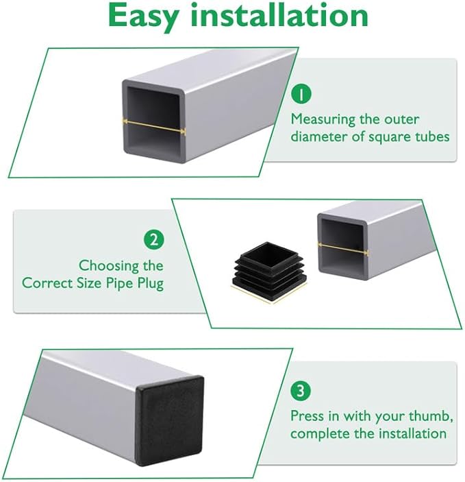 EASYEAH 3/4" (19mm) Plastic Hole Plugs Black -Square Chair Leg Caps & Pipe Plugs, Tubing End Caps for Metal and Wood Legs Tube, Outdoor Furniture Feet Table Patio Glide Floor Plastic Plugs, 12 PCS