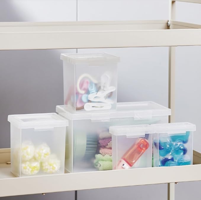 Bostitch Konnect Storage Containers with Lids, Organizer, Clear Plastic Box, Stackable Nesting Bins, 5-Piece Bundle, 1 Large, 2 Medium, 2 Small