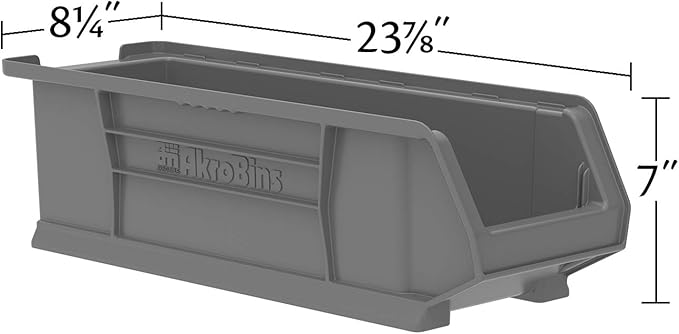 Akro-Mils 30284 Super-Size AkroBins Plastic Storage Bins, Space-Saving Stackable Bins for Garage, Classroom, Warehouse Organization, 24-Inch L x 8-Inch W x 7-Inch H, Red, 4-Pack