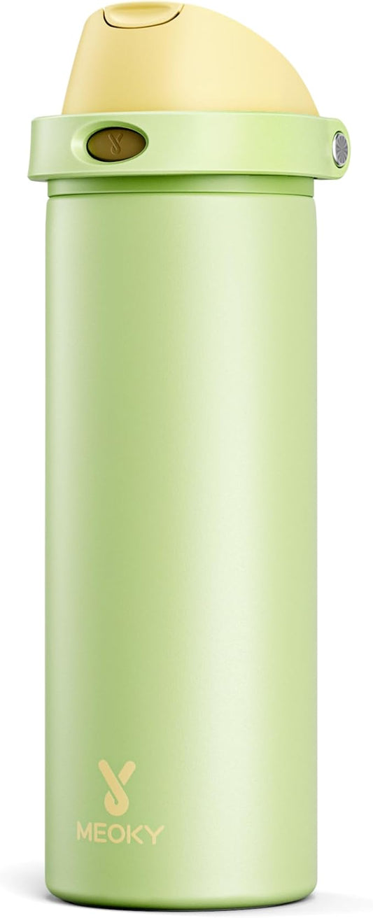 24 oz Insulated Water Bottle with Straw: Meoky Stainless Steel Metal Water Bottle with 2-in-1 Lid - Leak Proof, Cold for 24 Hours, Protective Silicone Base, BPA-Free for Sports Travel Car, Sprout