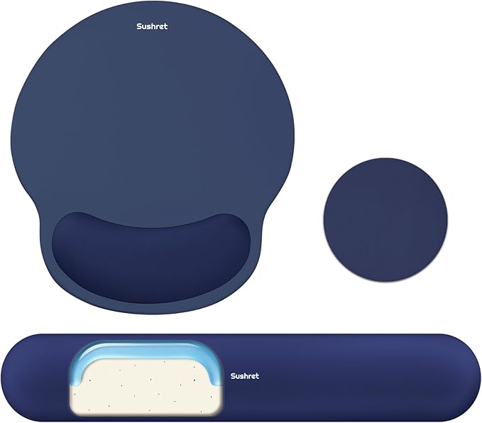 Mouse Pad and Keyboard Wrist Rest, 3-in-1 Gel Memory Foam Ergonomic Mouse Pad with Wrist Rest Set, Gaming Mousepad Arm Cushion Support for Computer Office Desk Accessories Cute Setup,Dark Blue