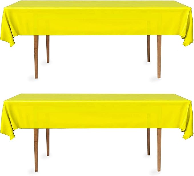 DecorRack 2 Rectangular Tablecloths BPA-Free Plastic, 54 x 108 inch, Dining Table Cloth, Rectangle Table Cover for Parties, Picnic, Camping and Outdoor, Disposable or Reusable, Yellow (2 Pack)