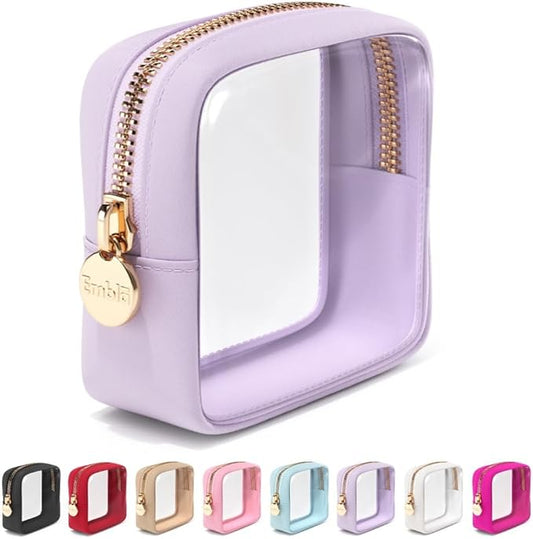 Clear Makeup Bag Zipper Pouch, Transparent Cosmetic Case Organizer, TSA Approved Travel Toiletry Case, Travel Accessories Essentials Makeup Tote for Women, Mini Cute Make up Bag for Purse - Lilac