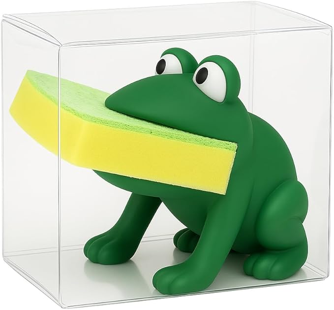 Dependable Industries inc. Essentials Frog Sponge Holder with Sponge – Cute Green Sink Organizer for Kitchen or Bathroom – Animal Design