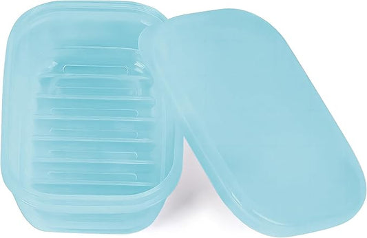 Quatish Leakproof Soap Dish with Lid & Draining Layer, Shatterproof Travel Bar Soap Holder Case Container, Portable Travel Size Toiletries Essentials for Camping, Gym, Bathroom, Clear Blue