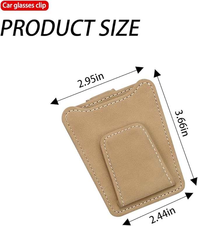 8sanlione Sunglasses Holder for Car Sun Visor, Magnetic Leather Glasses Hanger Clip, Eyeglass and Ticket Card Storage Mount, Auto Interior Accessories Universal for Vehicle SUV Truck (Beige)