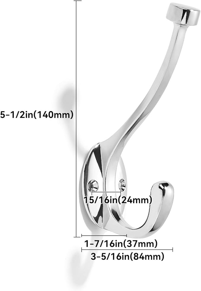 khtumeware The 5 Pack Heavy-Duty zinc Alloy Polished Chrome Coat Hook is Suitable for bathrooms, Behind Doors, bedrooms, corridors, and is a Towel Robe Hooks for Both Household and Commercial use