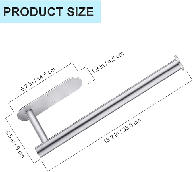 CUXIXA Paper Towel Holder Under Cabinet 2 Pack,Stainless Steel Paper Towel Holder Wall Mount for Kitchen, Bathroom, RV, Paper Towel Rack with Self Adhesive and Screws (Silver)