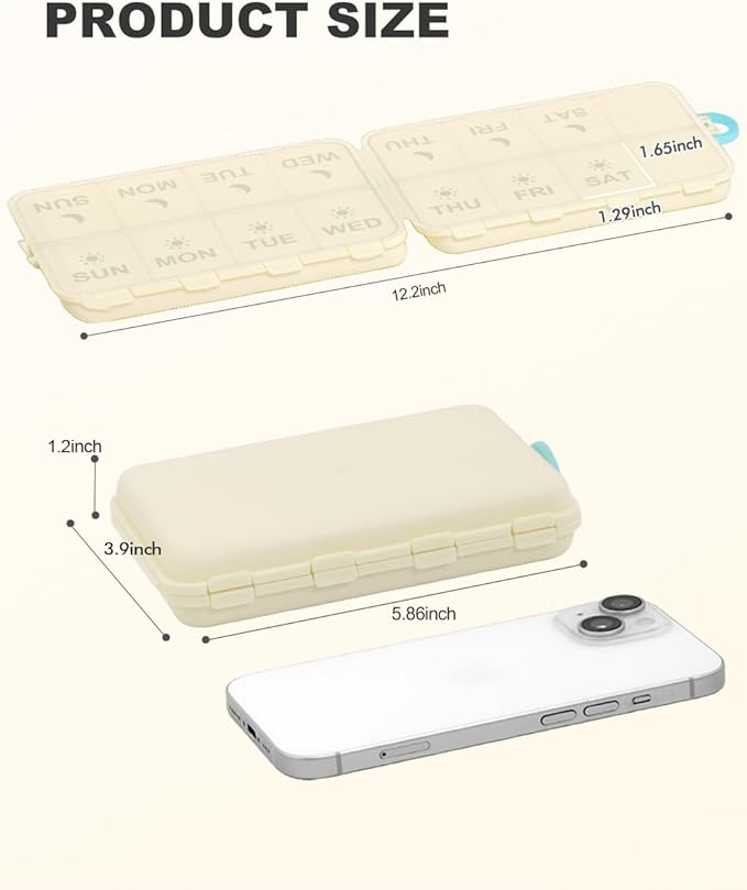 Pill Organizer Medicine Organizer Travel Essentials - Weekly Medicine Dispenser with Etched Labels, 7 Day AM PM Dispenser, Travel Pill Box, Foldable Medicine Case