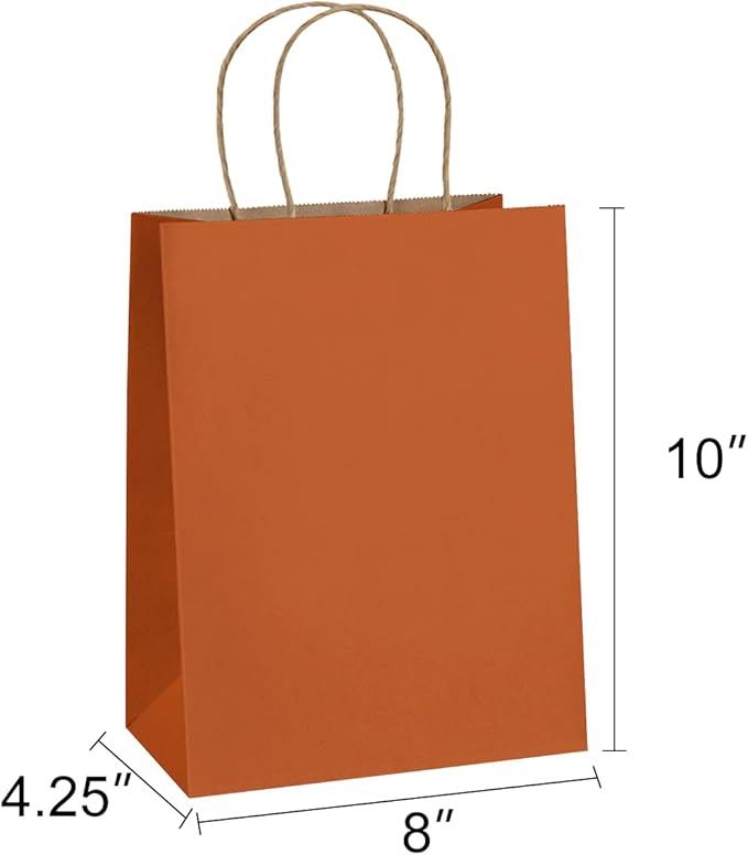 BagDream Gift Bags 8x4.25x10.5 Inches 25Pcs Orange Kraft Paper Bags with Handles, for Shopping, Retail, Merchandise, Business, Party Favor, Halloween Paper Gift Sacks