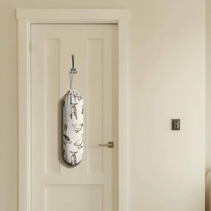 Animals Plastic Bag Holder, Reusable Hanging Grocery Bags Organizer, Wall Mount Plastic Bags Organizer Dispenser for Kitchens, Grocery Stores, Camping Trips, Kitchen Pattern Garbage Bag 50