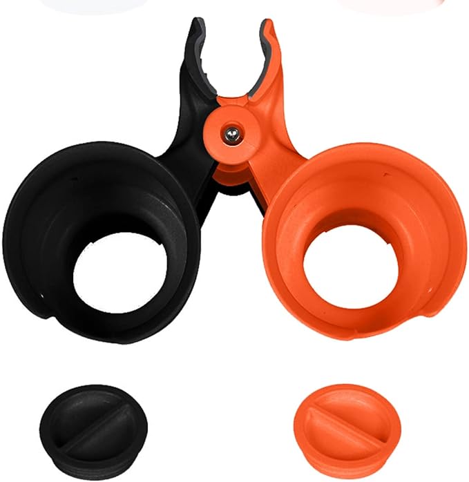 ROBOCUP, (Orange & Black), Patented Clamp On Boat Cup Holder |Multifunction Dual Drink Caddy for Fishing Poles, Tools, Net, Gaff |Portable Storage for Boating, Beach, Umbrellas, Golf Carts, Strollers