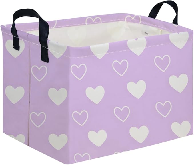 Rectangular Purple heart,Valentine's Day Gift Basket,nursery basket,Pink girls gift baskets,kids toy storage Bin, Love Heart Room Decor for Home,Shelf Baskets(Purple heart)