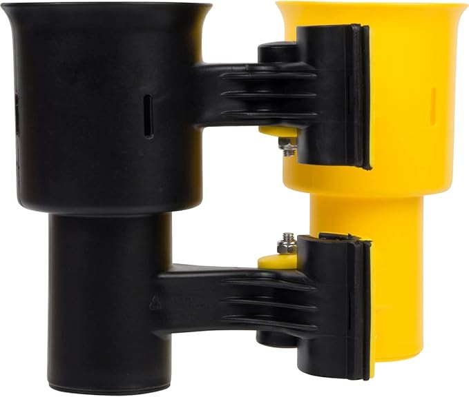 ROBOCUP, (Yellow & Black), Patented Clamp On Boat Cup Holder |Multifunction Dual Drink Caddy for Fishing Poles, Tools, Net, Gaff |Portable Storage for Boating, Beach, Umbrellas, Golf Carts, Strollers