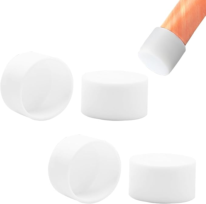 BOPOREAE 4 Pcs 1-11/16"(43 mm) Round Chair Leg Tips Caps, Silicone Rubber Furniture Leg Floor Protectors, Reduce Noise Folding Metal Chair Leg Cap Replacement for Bar Stool Leg Patio Indoor, White