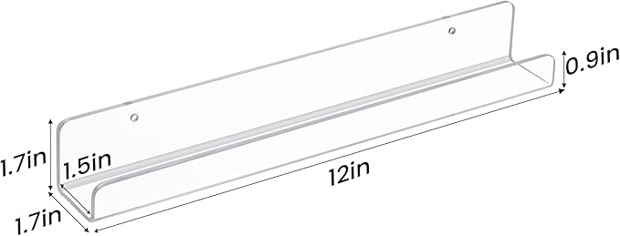 upsimples 8 Pack Vinyl Record Wall Mount Shelves, 12" Vinyl Holder for Album Record Storage & Display, Clear Acrylic Floating Shelves for Wall Decor, Kids Bookshelf, Magazine Rack, Picture Ledge