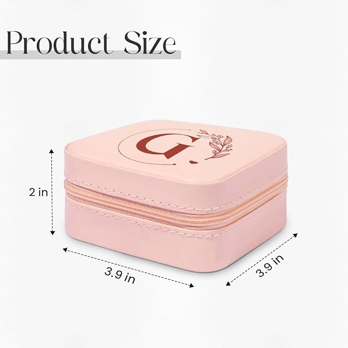 SANDJEST Personalized Jewelry Box, Pink Small Travel Jewelry Box with Initial G, Monogrammed Jewelry Case Organizer for Girls Women Teen, Mini Travel Essentials Gifts for Christmas Birthday