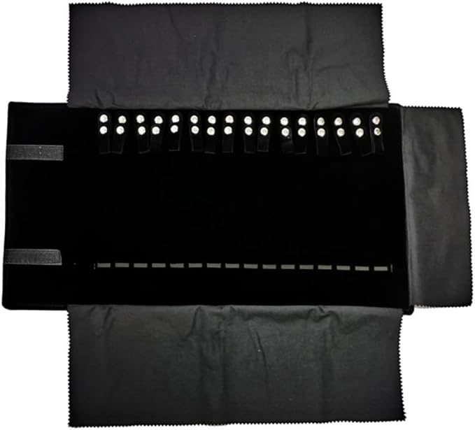 Velet Travel Jewelry Case Roll Bag Organizer for Necklace Bracelet Black Gray Velvet (Black with elastic)