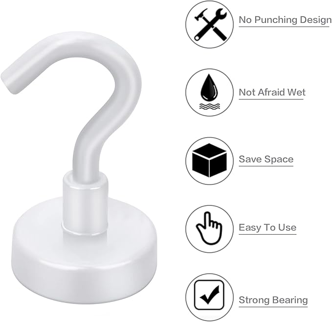E BAVITE Magnetic Hooks, 30lbs+ 2026 Cruise Cabin Ship Essentials Magnet Hook Heavy Duty Strong Magnets Refrigerator Fridge Hanging for Classroom Beach Vacation Kitchen Grills Home 20 Pack (White)