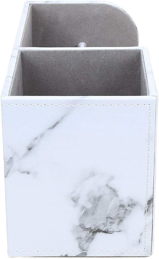 KINGFOM Desk Organizer Office Supplies Caddy Pu Leather Multi-function Storage Box Pen/Pencil,Cell phone, Business Name Cards Remote Control Holder Gray Marble