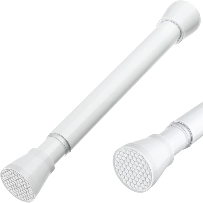 White Tension Rod 16 To 26 Inch Spring Curtain Rod Adjustable Tension Curtain Rods No Drilling Short Tension Rod Extendable Small Spring Tension Curtain Rod for Closet Cupboard Bars Refrigerator