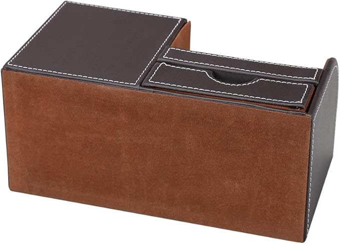 KINGFOM Desk Organizer Office Supplies Caddy Pu Leather Multi-function Storage Box Pen/Pencil,Cell phone, Business Name Cards Remote Control Holder with Small Drawer Brown