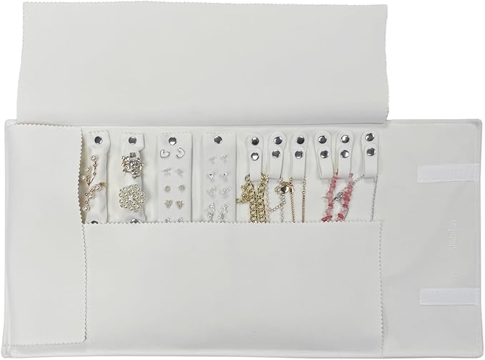 UnionPlus Velvet Travel Jewelry Case Roll Bag for Necklaces Brackets, Great Jewelry Organizer for Travel, Multi Jewelry Organizer, Beige