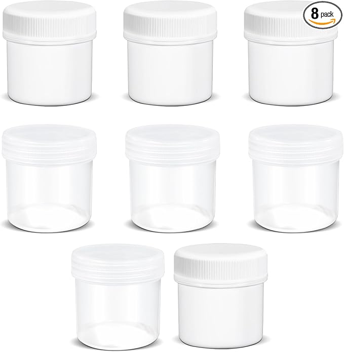 TSA Approved Wide Mouth Travel Size Containers, PP Clear & White Leak Proof Travel Plastic Jars with Lids for Creams Lotion Cosmetic, Jewelry Beads, Sample, Small Items Storage (1 oz, 8 Pcs)