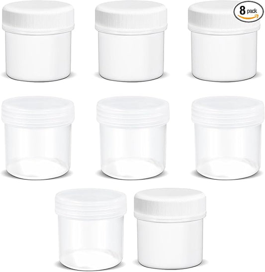 TSA Approved Wide Mouth Travel Size Containers, PP Clear & White Leak Proof Travel Plastic Jars with Lids for Creams Lotion Cosmetic, Jewelry Beads, Sample, Small Items Storage (1 oz, 8 Pcs)