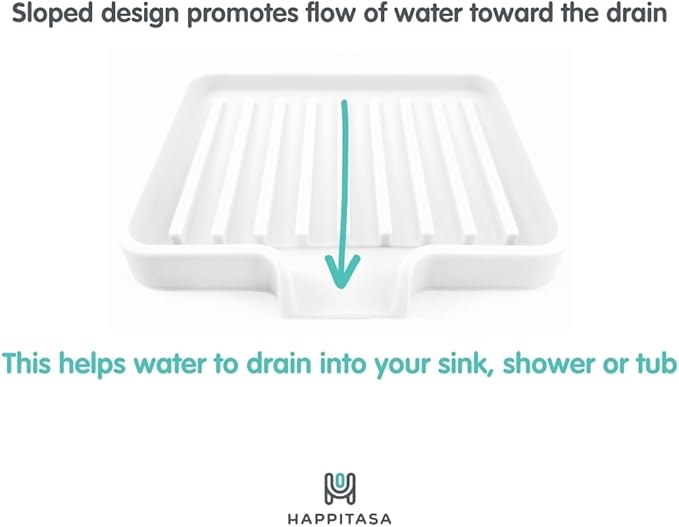 Happitasa Silicone Soap Dish Tray and Sponge Holder with Drain Chute, Pack of 2 | Bathroom and Kitchen Sink Organizer Caddy (Mocha, 5.2"x4", 7.2 Ounces)