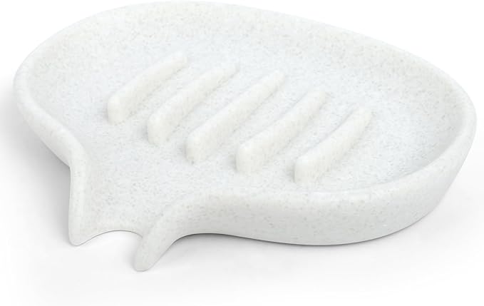 AUGFRYZIAN Soap Dish with Drain - Self-Draining Bar Soap Holder for Shower, Marble Look Soap Savers Soap Tray Sponge Holder for Kitchen, Bathroom, Bathtub Sink, Crystal White