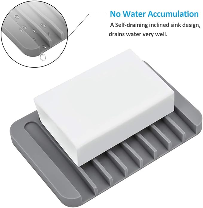 2PCS Mcyye Self Draining Soap Dishes, Premium Silicone Soap Holder & Saver for Shower, Bathroom, Kitchen, Bath Tub, Razor, Sponges, Drains Water Very Well, Can Extend Soap Life, Easy Clean