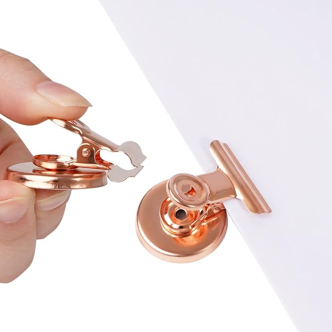 VNDUEEY 20 Pack Multicolor Magnetic Paper Clip Dispenser Holder, Fridge Magnets Refrigerator Magnets, Magnet Clips for Whiteboard Locker Paperclip Dispenser for Desk, School, Office (Rose Gold)