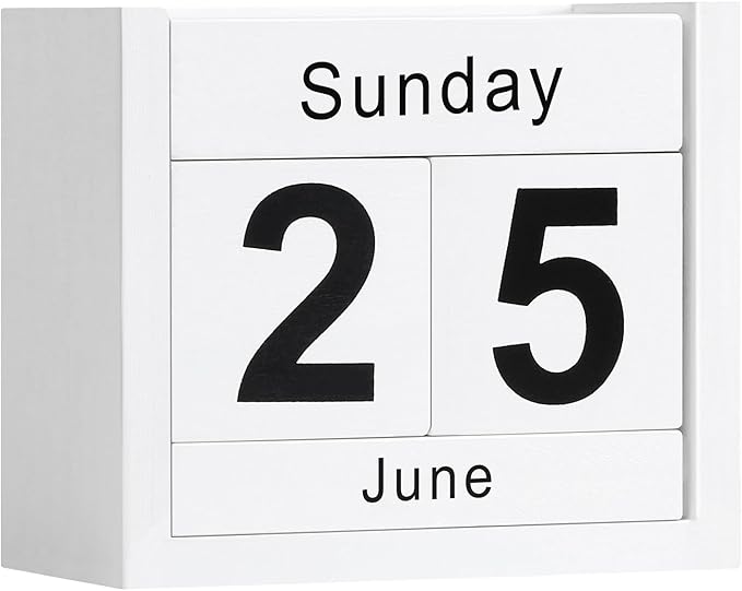 Wooden Block Calendar for Desk, Daily Desktop Perpetual Desk Calendar, Cute Date Display Blocks Desk Accessory for Home Office Decor, Teacher, Classroom, Reusable Yearly, White