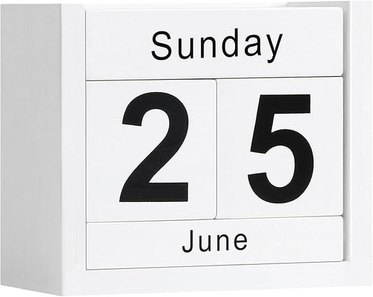 Wooden Block Calendar for Desk, Daily Desktop Perpetual Desk Calendar, Cute Date Display Blocks Desk Accessory for Home Office Decor, Teacher, Classroom, Reusable Yearly, White